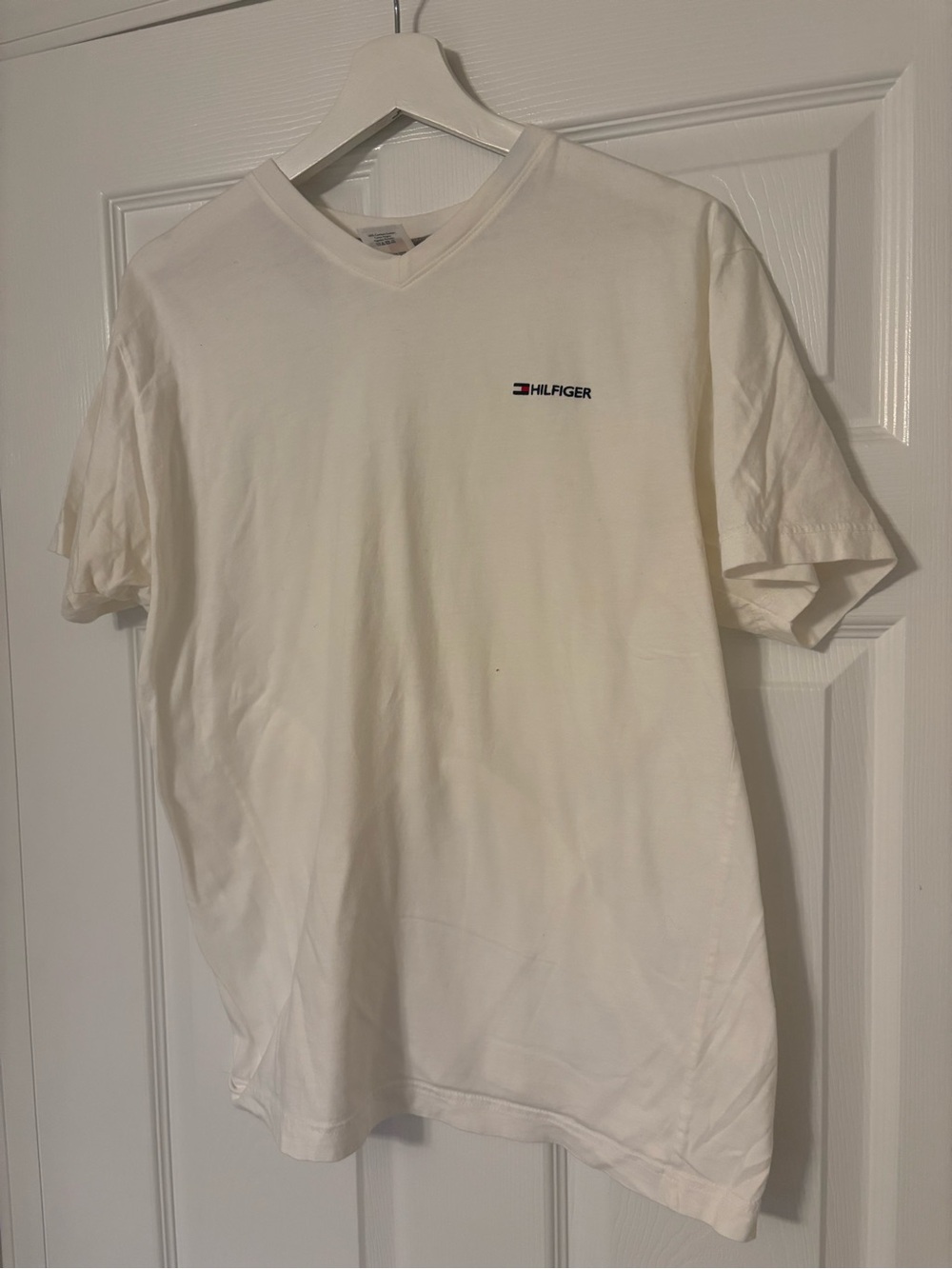 Vintage Tommy Hilfiger White V-Neck Logo Tee